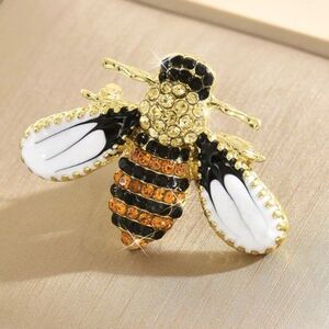 Brooch Bee Jewelry Golden Bee Rhinestone Brooch Black Enamel & Clear Gemstones
